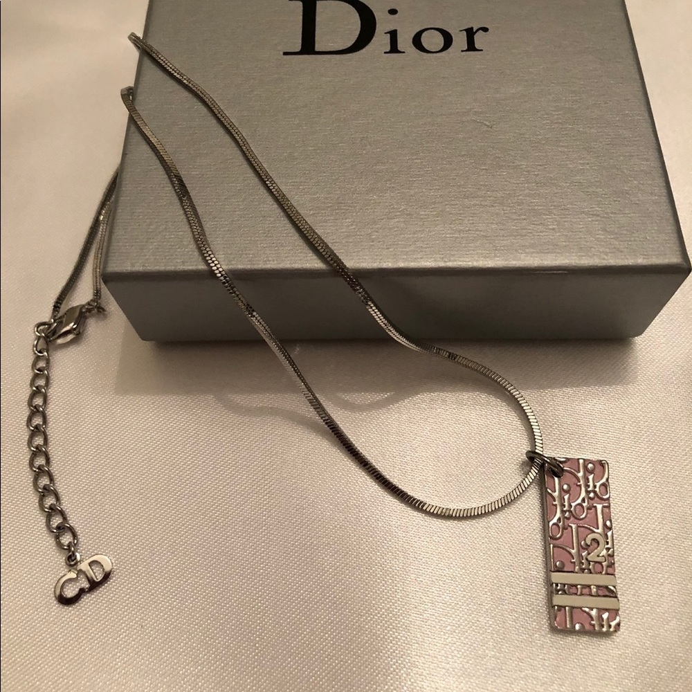 Authentic Christian Dior pink trotted necklace